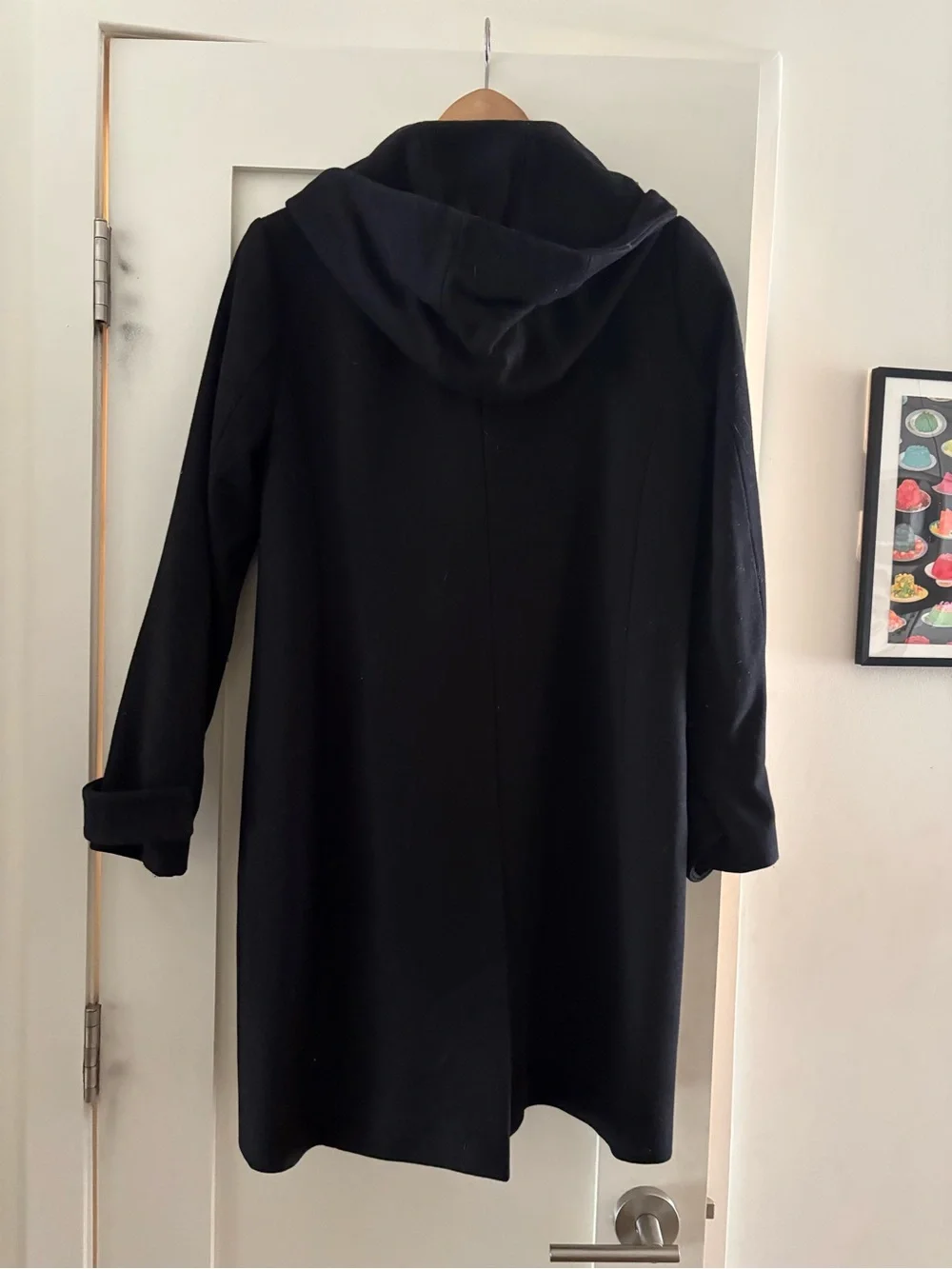 J. Crew Dark Navy Hooded Wool Duffle Coat with Leather Trim - Picture 2 of 3